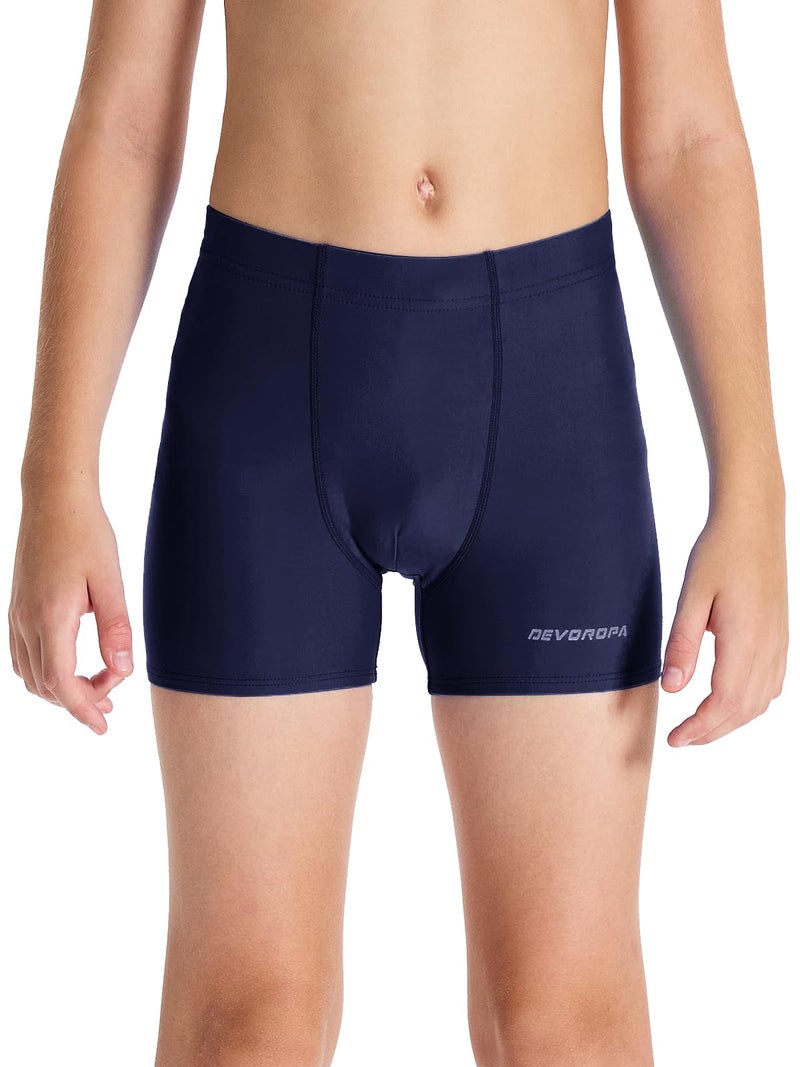 DEVOROPA Youth Boys Swim Shorts Square Leg Swimsuit Nylon Swimming Boxer Brief UPF 50+ Navy M - Image 1